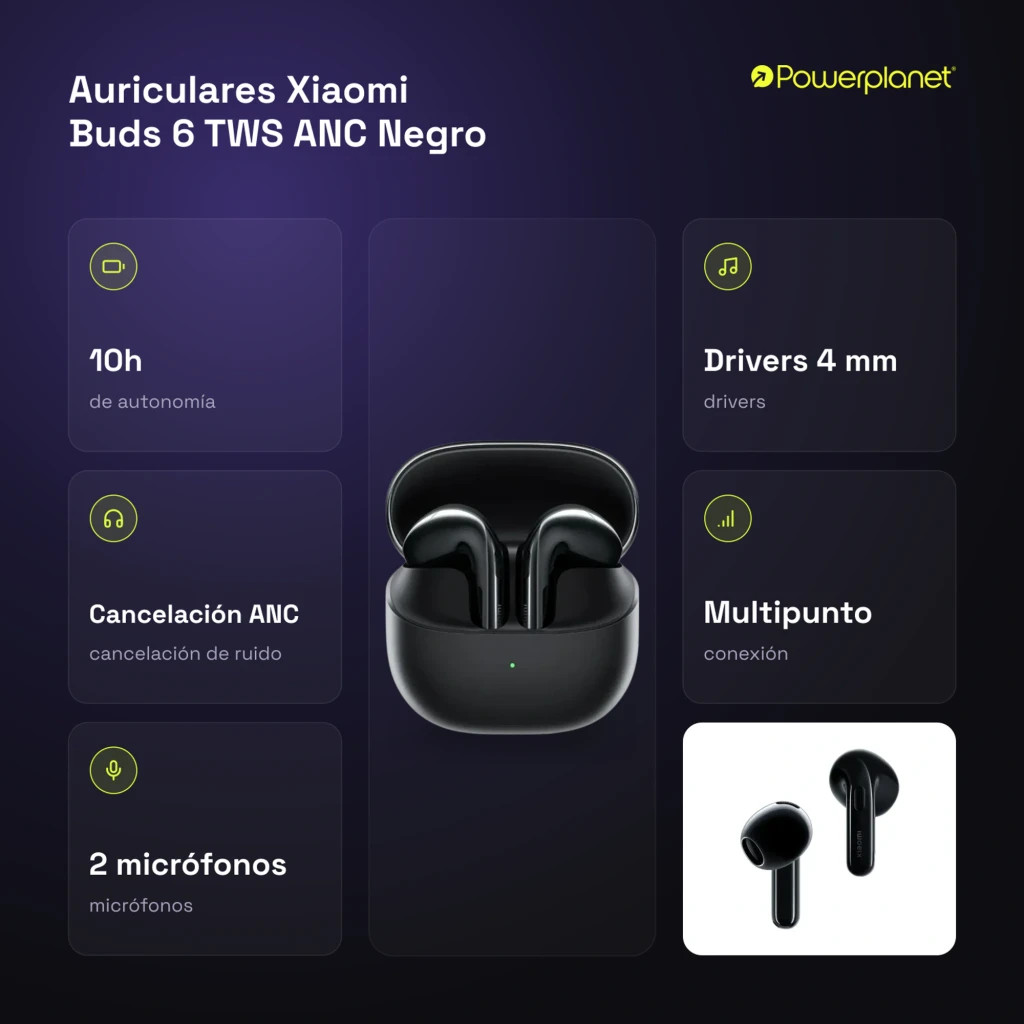 Xiaomi Buds 6 Preto TWS ANC Bluetooth 5.4 35h IP54 Multiponto Auriculares sem fios - Imagem 4