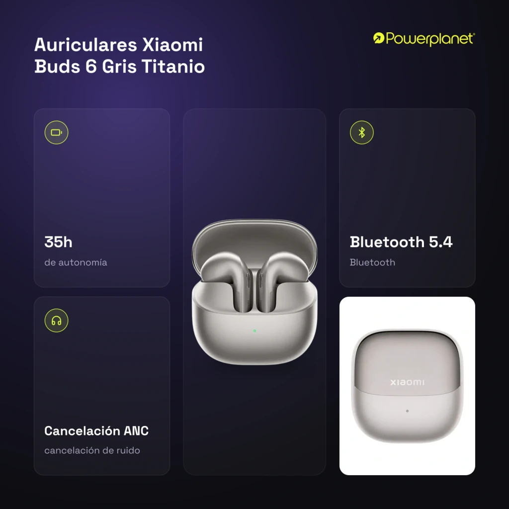Xiaomi Buds 6 Cinza Titânio TWS ANC Bluetooth 5.4 35h IP54 Multiponto Auriculares sem fios - Imagem 4