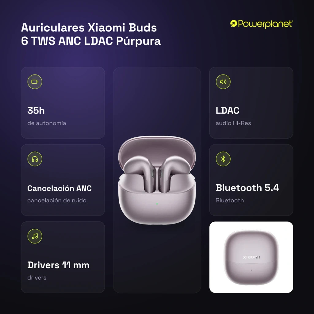 Xiaomi Buds 6 Roxo TWS ANC Bluetooth 5.4 35h IP54 Multiponto Auriculares sem fios - Imagem 5