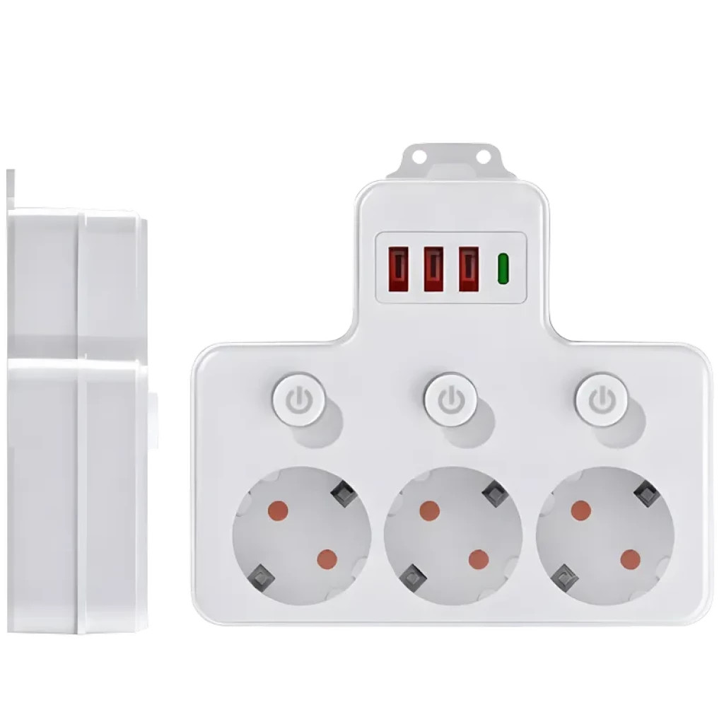 Regleta de tomadas 1 USB-C, 3 USB-A, 4 AC com interruptores individuais - Imagem 3