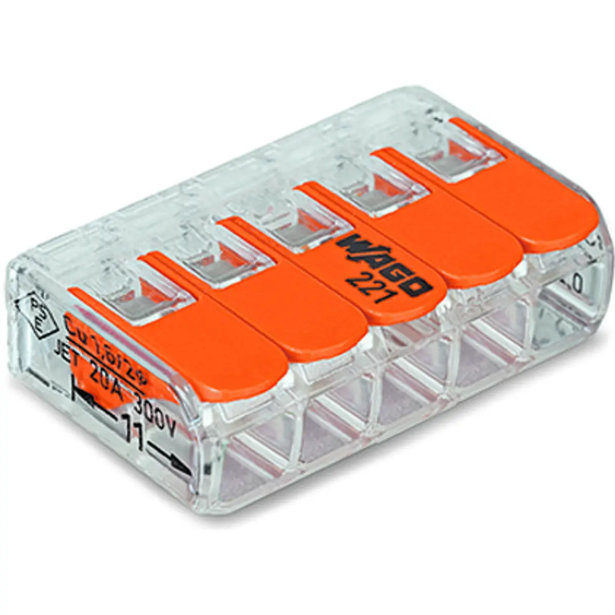 Wago  221-415 -  Ligador Rápido 5 ligações (0.2...4mm²) c/ patilhas