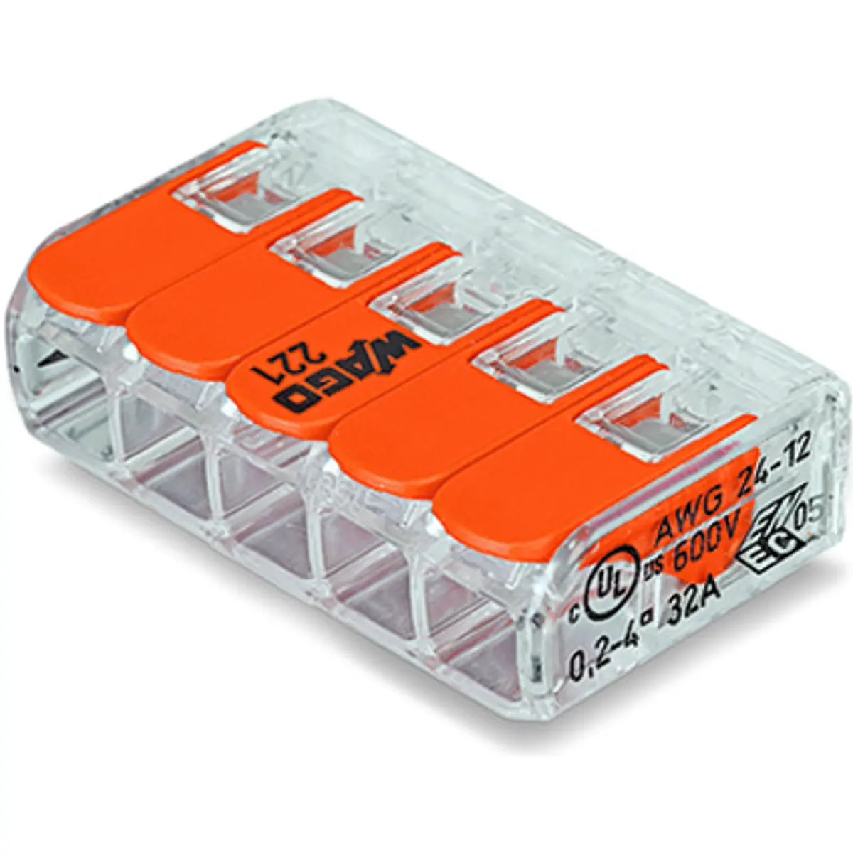 Wago  221-415 -  Ligador Rápido 5 ligações (0.2...4mm²) c/ patilhas - Imagem 2