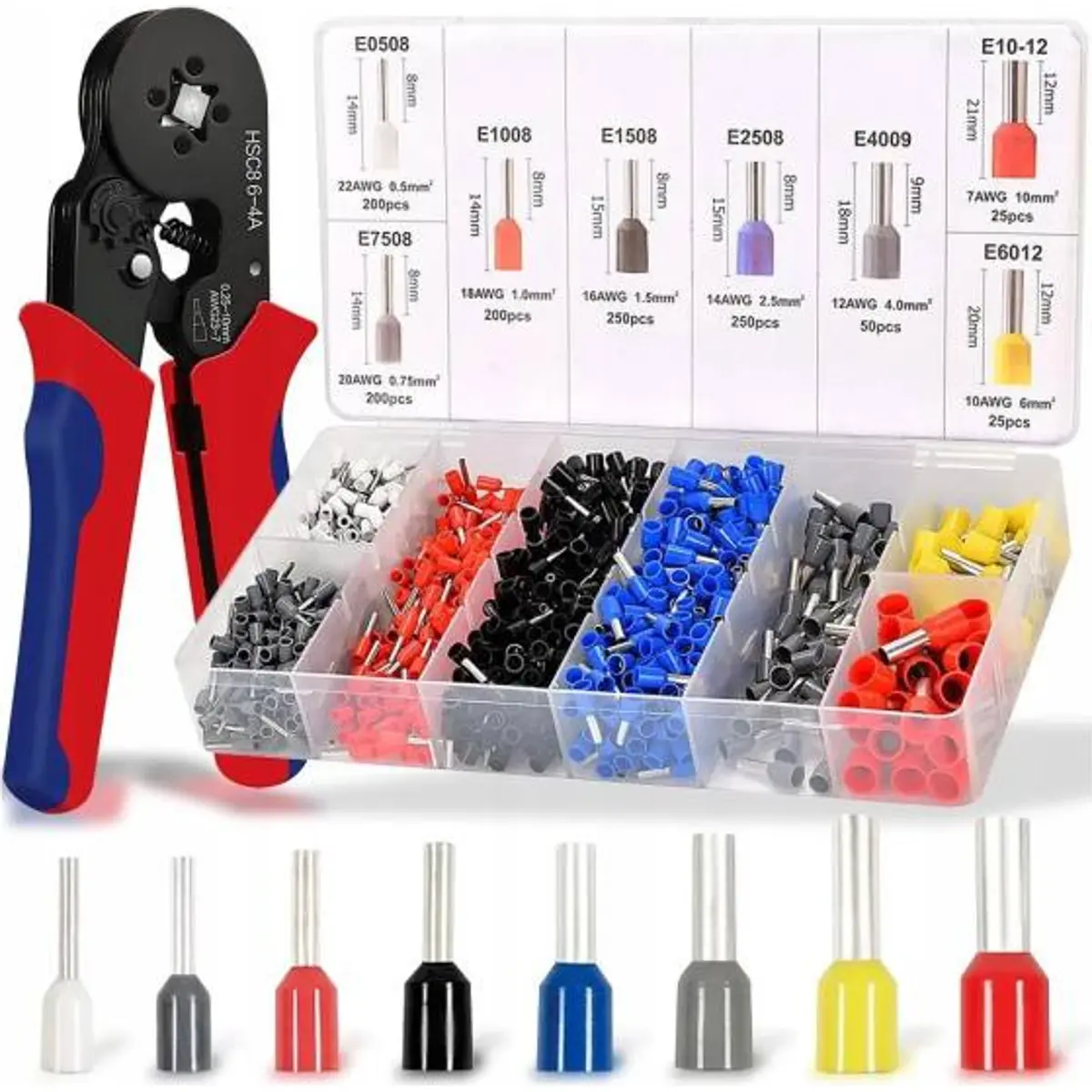 Conjunto de 1200 ponteiras isoladas com alicate de cravar (0.25-10mm²)