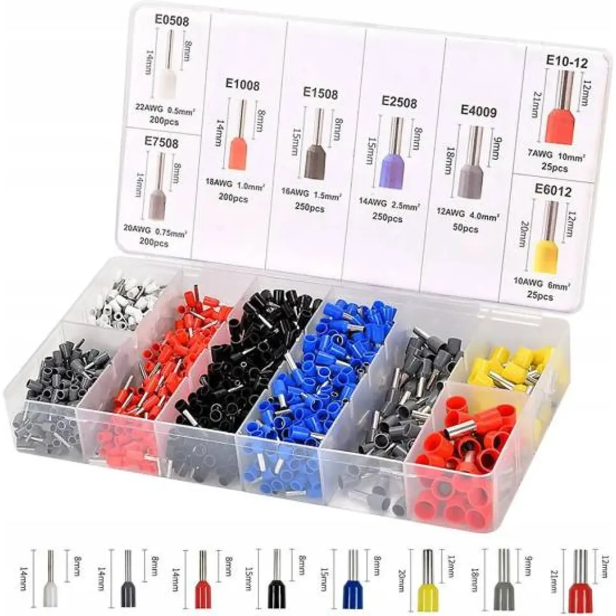 Conjunto de 1200 ponteiras isoladas com alicate de cravar (0.25-10mm²) - Imagem 2