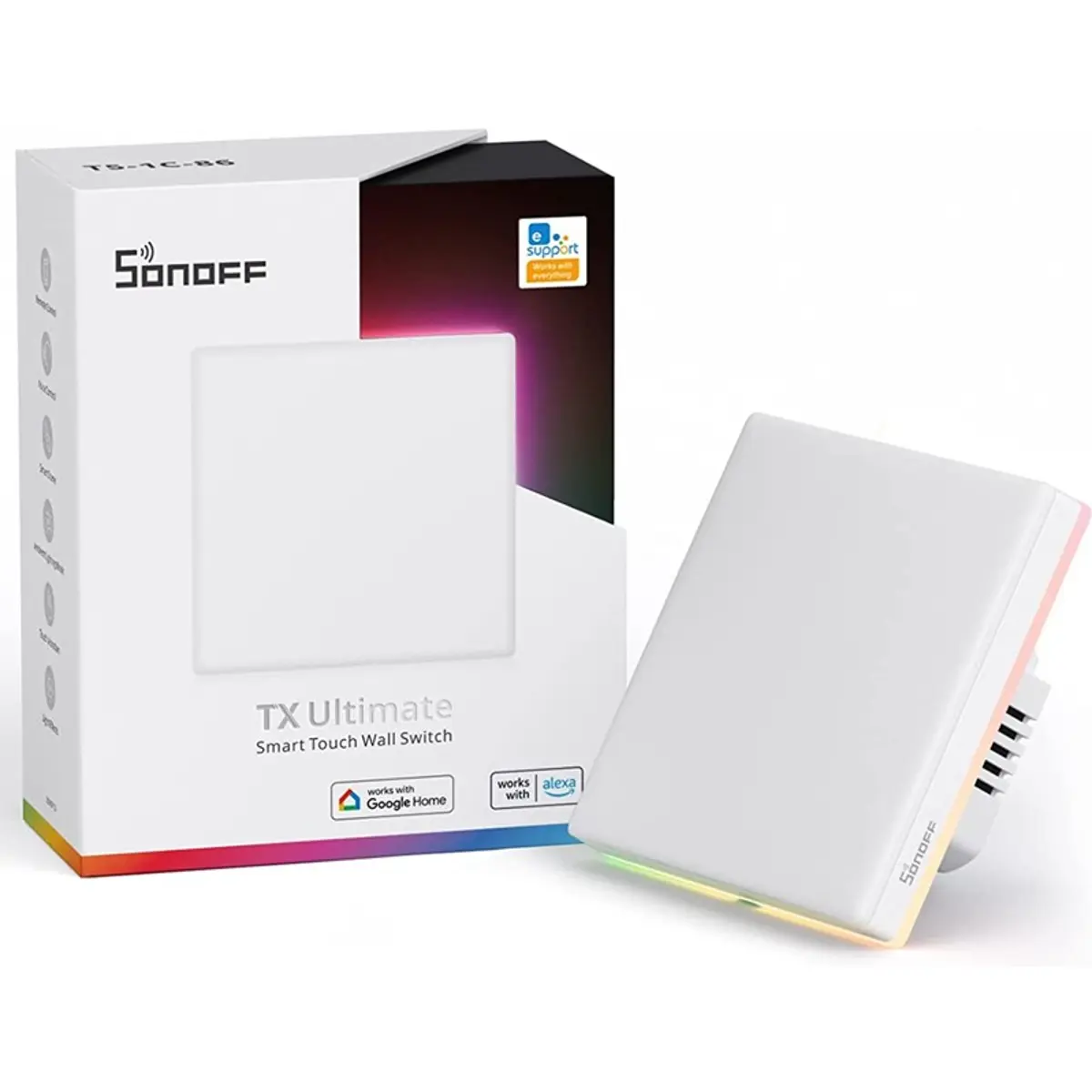 Sonoff  TX Ultimate - T5-1C-86 -  Interruptor simples (1 Gang) Smart WiFi touch de encastrar c/ RGB + vibração + som - Imagem 3