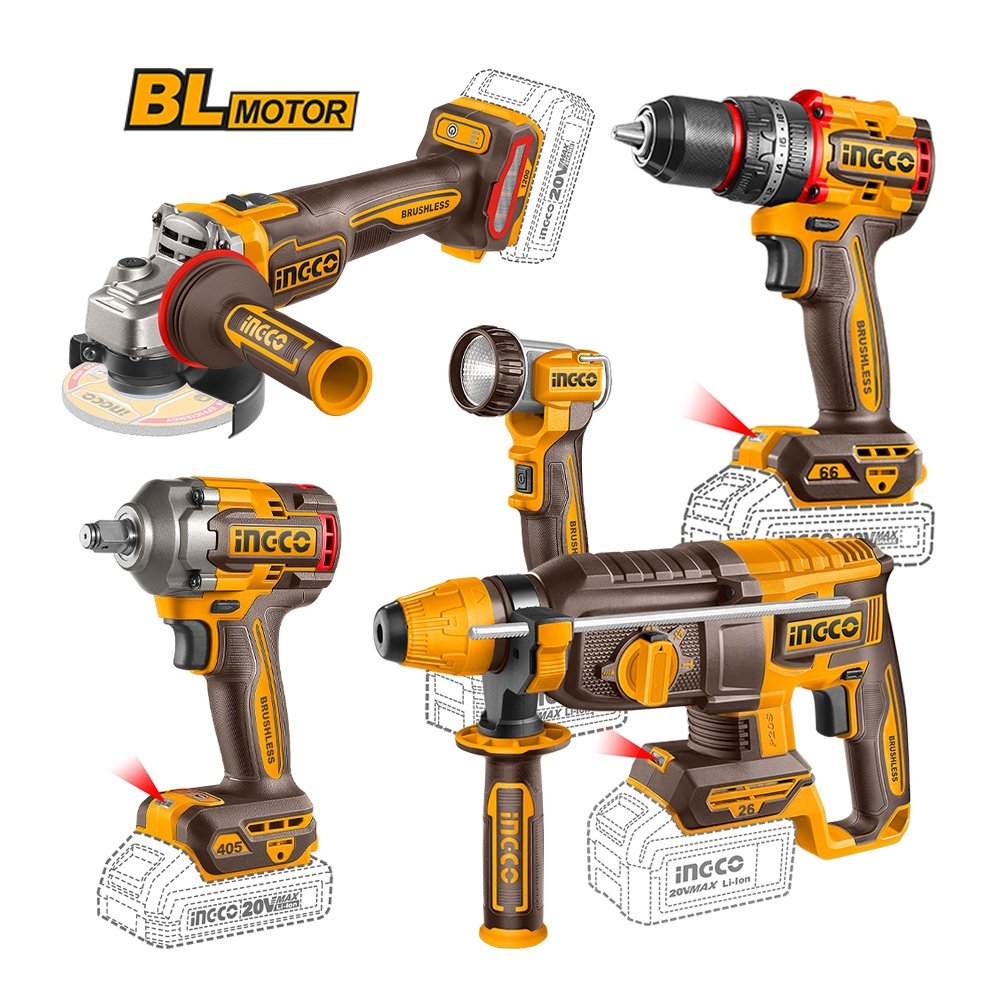 Kit brushless Aparafusadora + Chave impacto + Rebarbadora + 1 Martelo Perfurador + Lanterna de trabalho + 2 Bat 4.0Ah + Carregador 20V + acessórios +