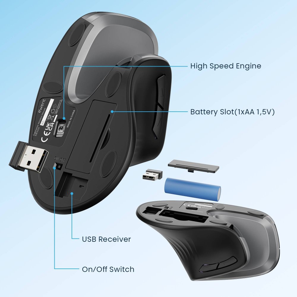 Rato Óptico Ewent EW3154 Ergonomic Vertical Wireless 3200DPI Preto - Imagem 5