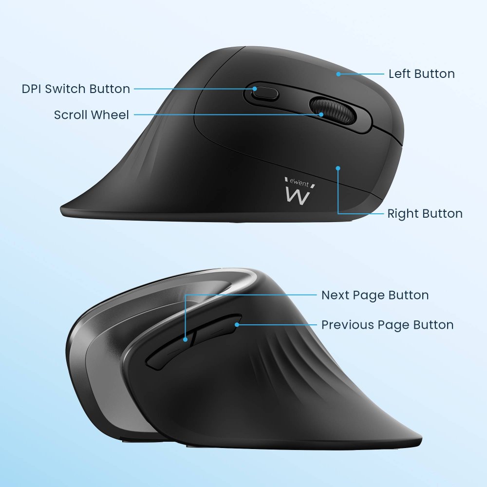 Rato Óptico Ewent EW3154 Ergonomic Vertical Wireless 3200DPI Preto - Imagem 4