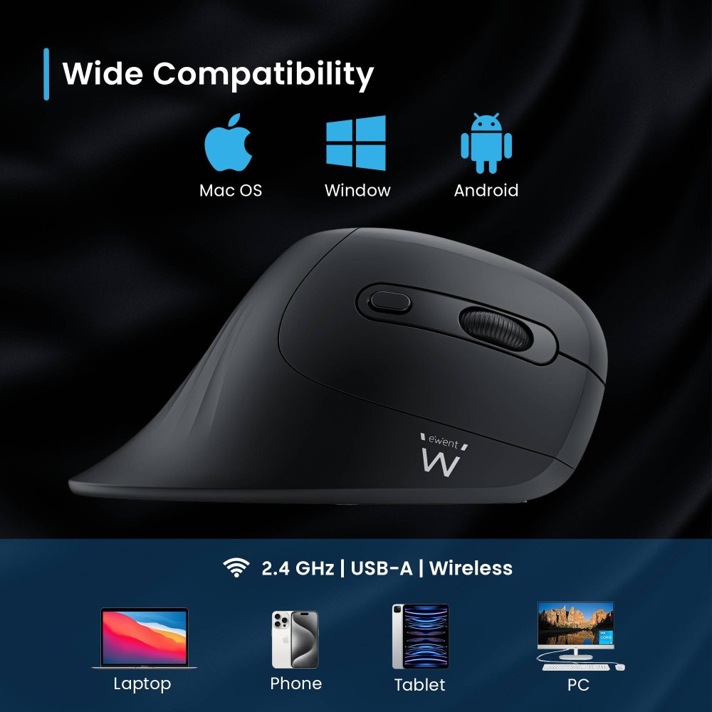 Rato Óptico Ewent EW3154 Ergonomic Vertical Wireless 3200DPI Preto - Imagem 10