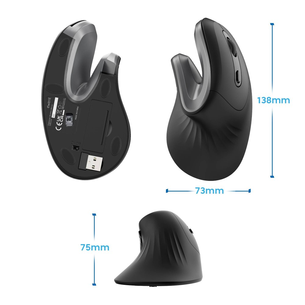 Rato Óptico Ewent EW3154 Ergonomic Vertical Wireless 3200DPI Preto - Imagem 8