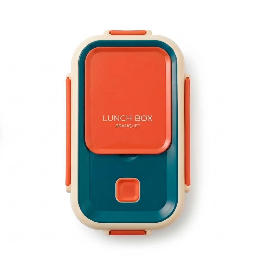 Lancheira Bento Box Premium com Compartimentos e Talheres Incluídos Castanho-Azul